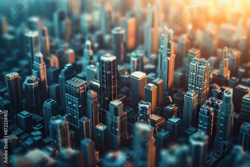 Abstract city skyline with futuristic effects real estate development.