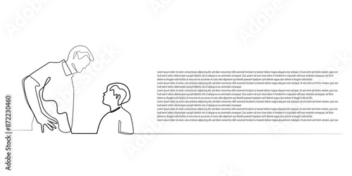 line vector background of father scolding son.one line drawing template of father admonishing son2.single line vector illustration.