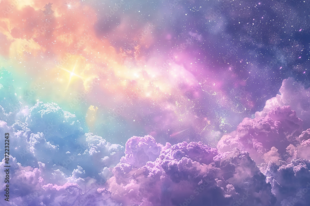 A colorful sky with clouds and stars, generative ai image. A colorful sky with clouds and stars, generative ai image.
