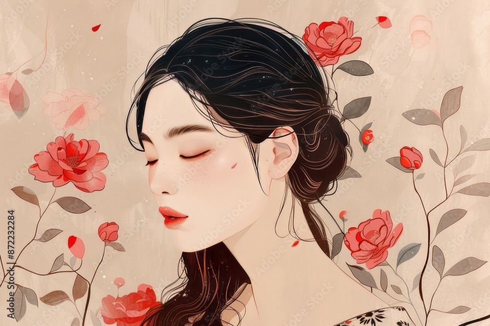 Elegant Illustration of a Woman with Closed Eyes Elegant Illustration of a Woman with Closed Eyes