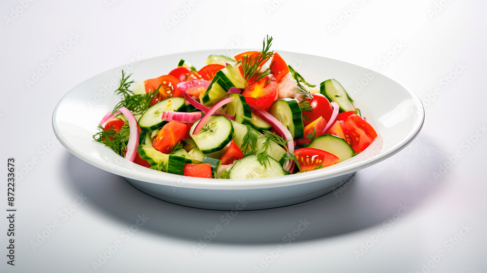 White plate with vegetable salad on the table White plate with vegetable salad on the table