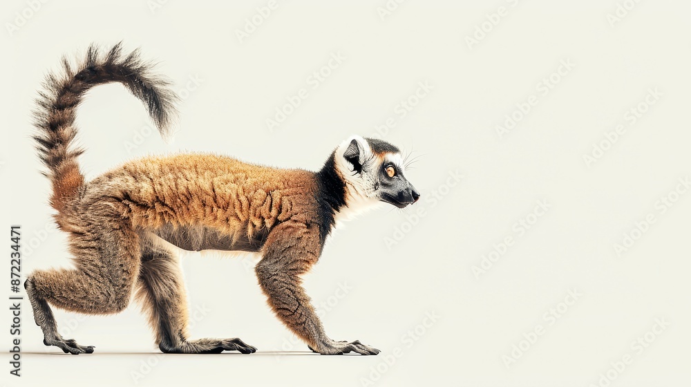 Obraz premium A playful lemur, with its long tail, is illustrated in simple black lines on a white canvas