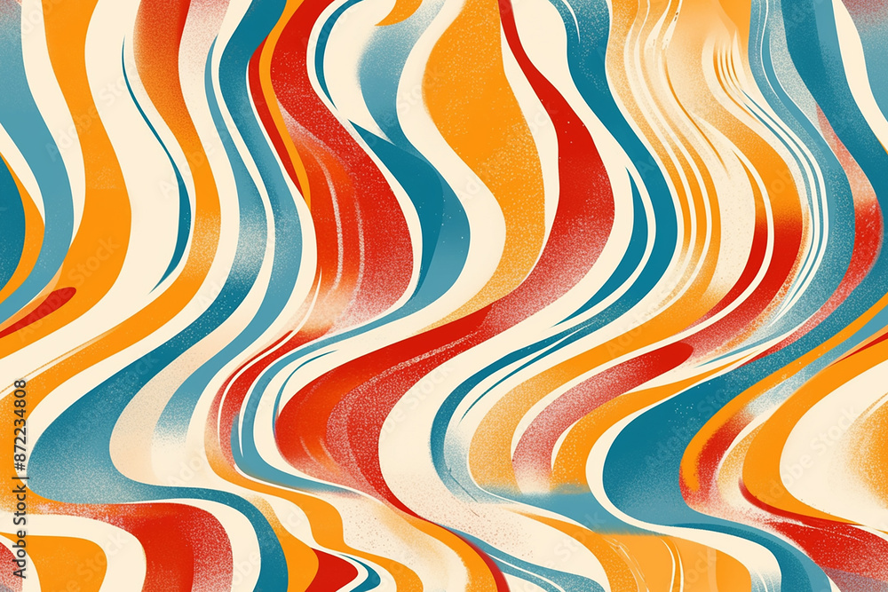 An energetic seamless pattern of abstract, wavy lines in vibrant orange, blue, and red hues. The dynamic design is lively and modern, perfect for bold decor. An energetic seamless pattern of abstract, wavy lines in vibrant orange, blue, and red hues. The dynamic design is lively and modern, perfect for bold decor.