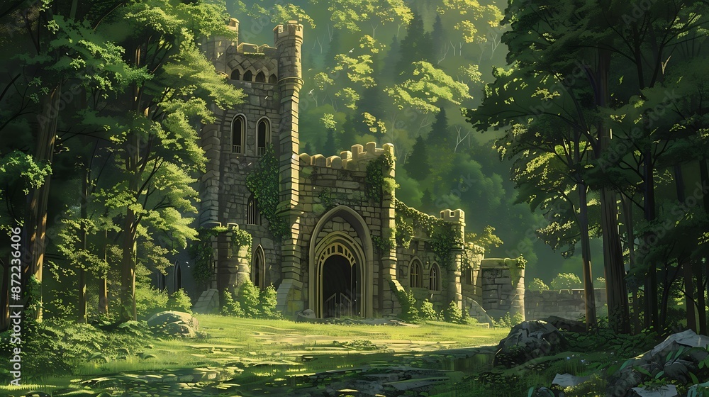 Obraz premium Ancient Stone Building Amidst Lush Greenery