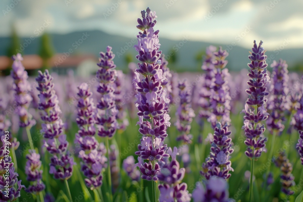 Lavender flowers in a field at sunset Lavender flowers in a field at sunset