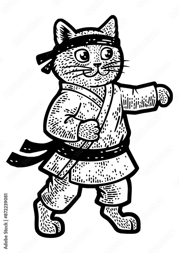 karate cat martial arts athlete sketch engraving PNG illustration. T-shirt apparel print design. Scratch board imitation. Black and white hand drawn image. karate cat martial arts athlete sketch engraving PNG illustration. T-shirt apparel print design. Scratch board imitation. Black and white hand drawn image.