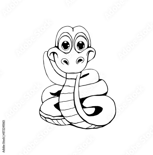 Silly snake, coloring page, vector illustration.