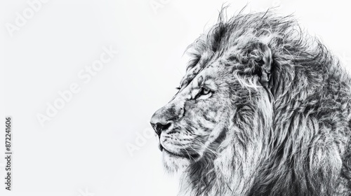 Wallpaper Mural A regal lion, its mane flowing, is drawn with bold black ink on a stark white background Torontodigital.ca