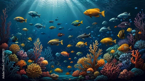 Illustration of underwater life in the sea 