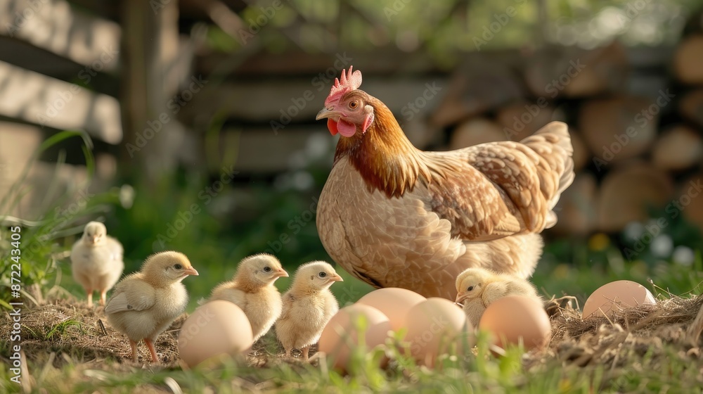 Fototapeta premium A close-up image shows a honeycomb with numerous bees crawling and working on the wax structure