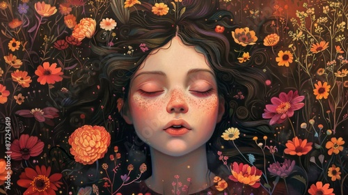 Surreal depiction of a girl with eyes closed