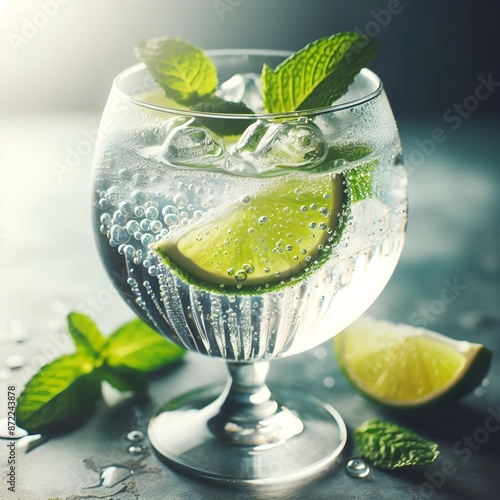 Refreshing Mojito Cocktail with Fresh Lime and Mint in Crystal Glass – Close-Up Summer Drink