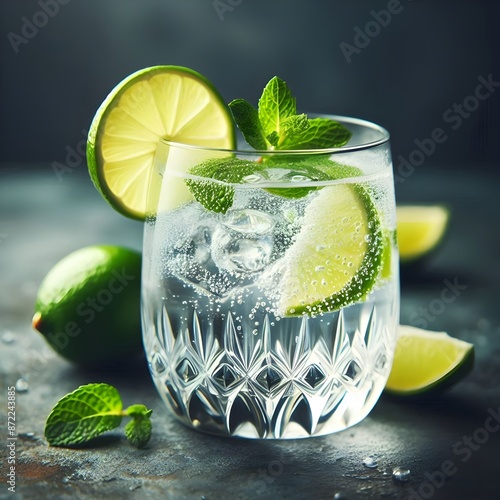 Refreshing Mojito Cocktail with Fresh Lime and Mint in Crystal Glass – Close-Up Summer Drink