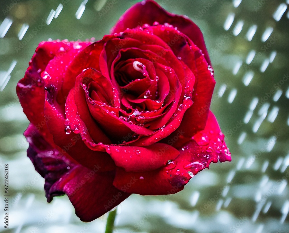magnificently radiant rose in the rain