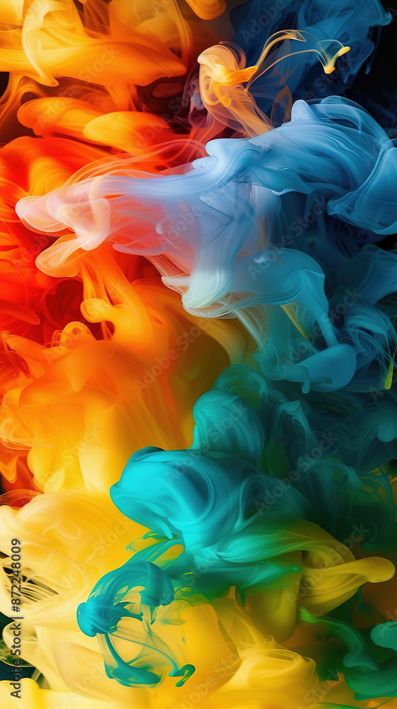 Vibrant swirls of multicolored smoke blending togethe Vibrant swirls of multicolored smoke blending togethe
