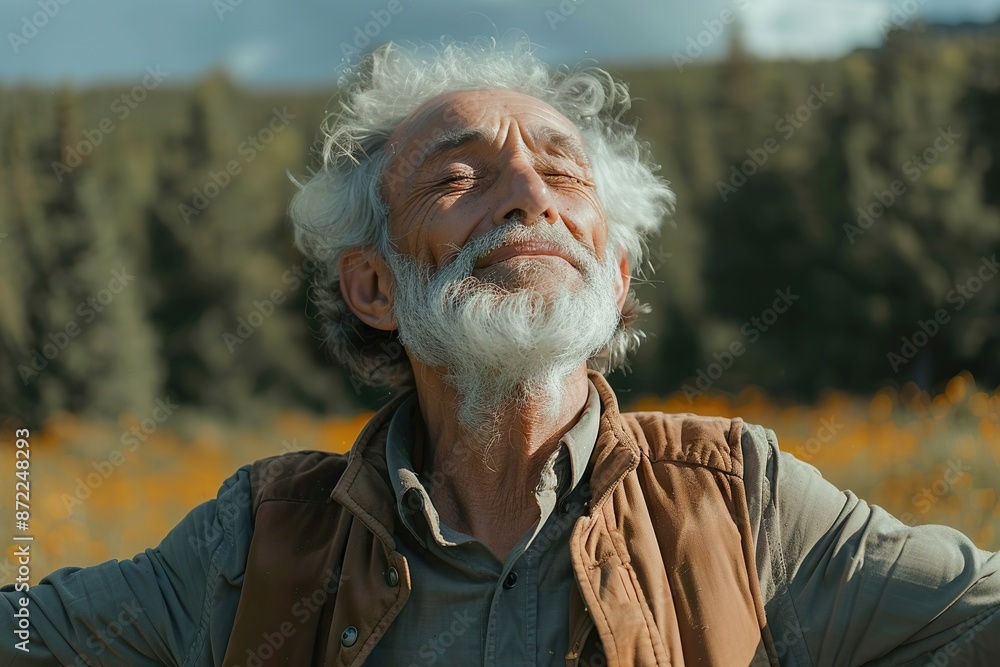 Euphoric Senior with Open Arms in Tranquil Natural Setting Euphoric Senior with Open Arms in Tranquil Natural Setting