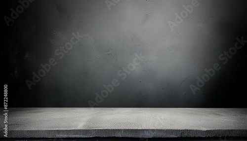 Empty gray wall room interiors studio concrete backdrop and floor cement shelf, well editing montage display products and text present on free space background photo