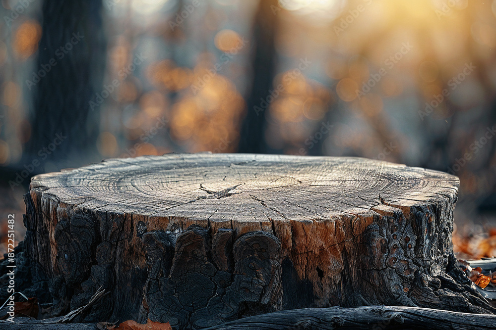mock up - platform of a tree stump in a natural setting in a forest mock up - platform of a tree stump in a natural setting in a forest