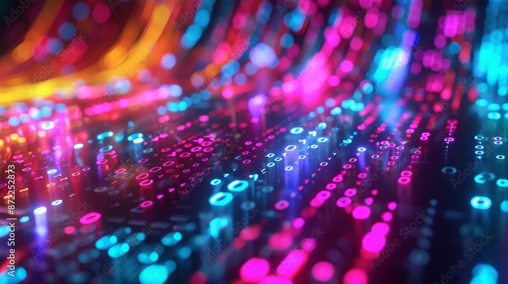 Abstract Binary Code Glitch Neon Lights Background Abstract Binary Code Glitch Neon Lights Background