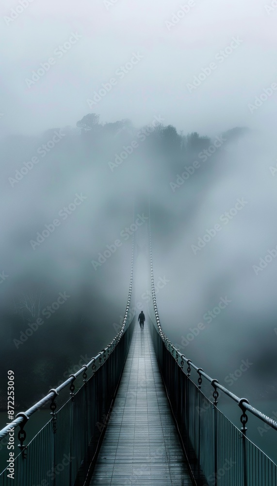 Obraz premium Ultra sharp photo capturing bridge enveloped in thick layer of fog, creating mysterious and serene