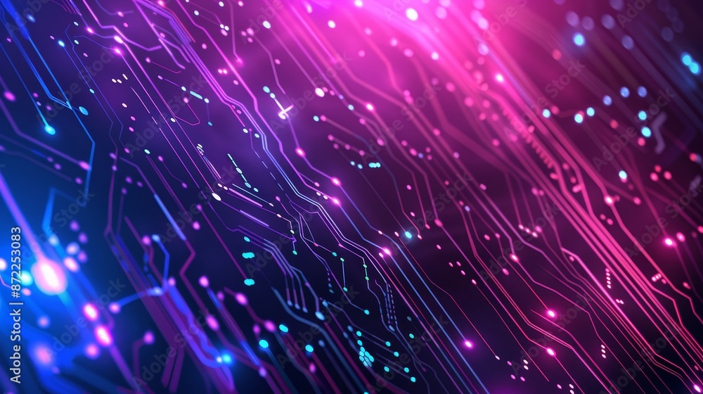 Fototapeta premium Abstract Circuit Board Pattern with Pink and Blue Neon Lights