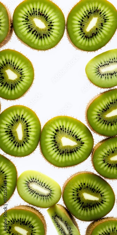 Sliced delicious ripe kiwi fruit on white. Top view Sliced delicious ripe kiwi fruit on white. Top view