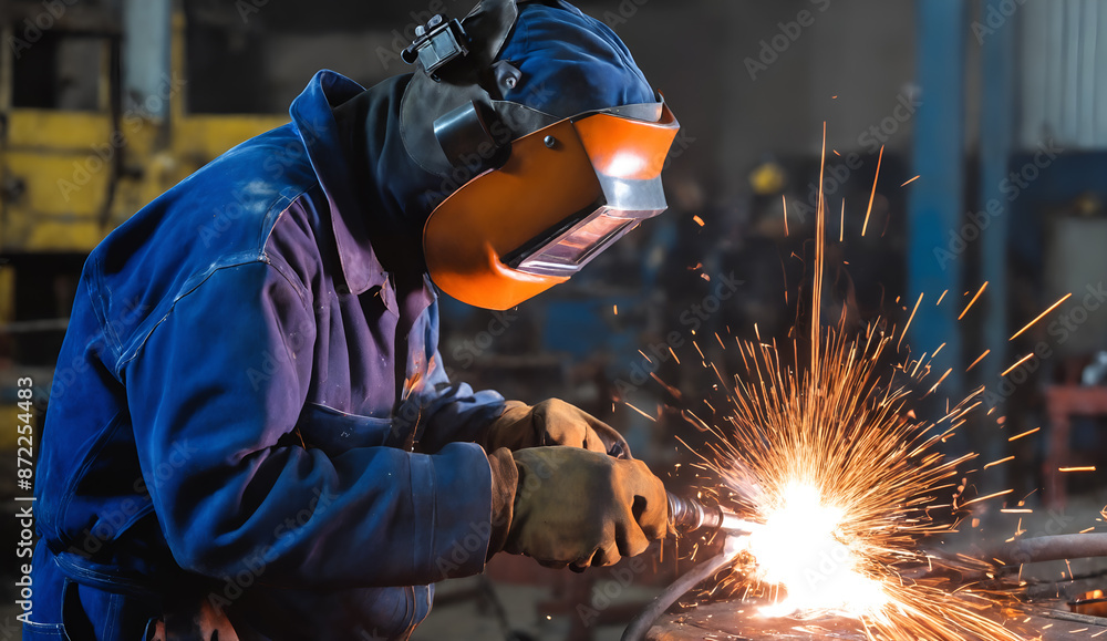 Worker at the factory welding. Industrial manufacturing. Worker at the factory welding. Industrial manufacturing.
