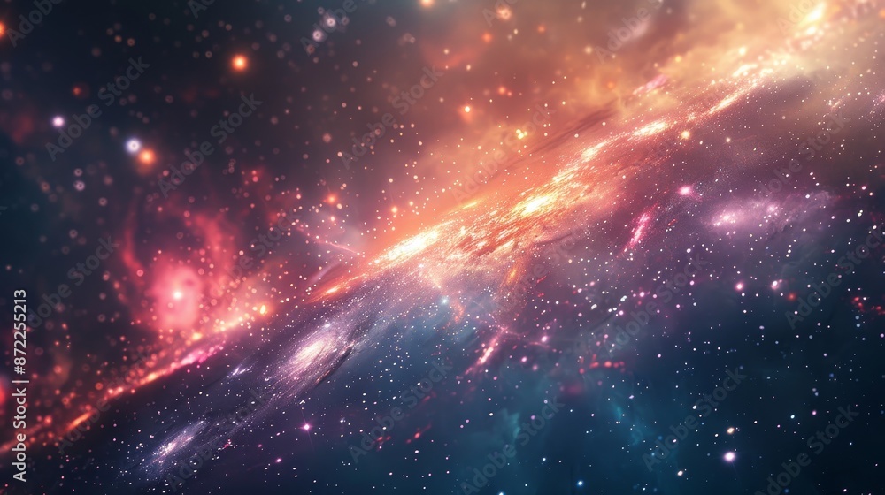 Cosmic Swirl Galaxy in Red and Blue Tones with Glowing Stars Cosmic Swirl Galaxy in Red and Blue Tones with Glowing Stars