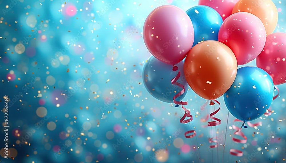 Festive balloons in pink and blue on a bright background, birthday balloons, greeting balloons Festive balloons in pink and blue on a bright background, birthday balloons, greeting balloons