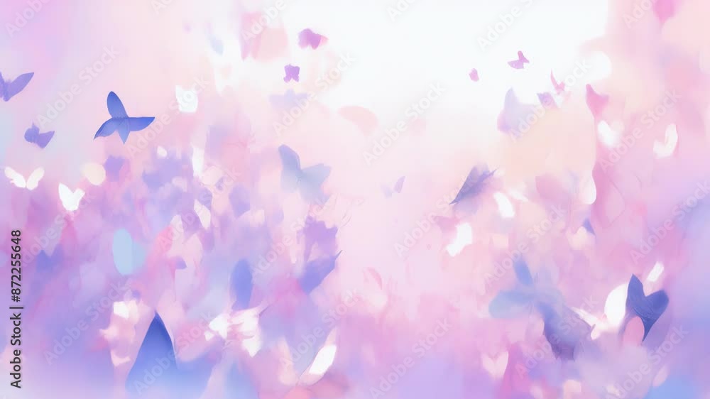 Blue butterflies flying in a pink and purple sky Blue butterflies flying in a pink and purple sky