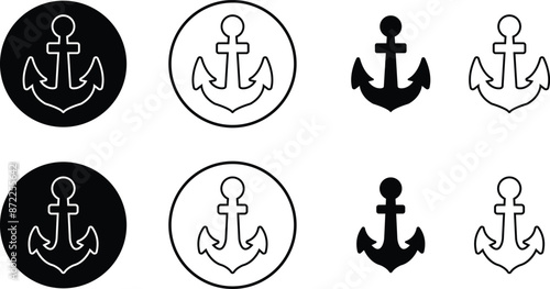 Anchors, Mariner Crosses and Religious Anchors flat or line collection vector models sea nautical ship anchor icons set isolated on transparent background. for design logo, emblem, symbol, sign, badge