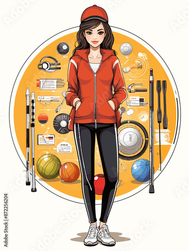 Vector cartoon healthy weight loss girl in gym clothes 