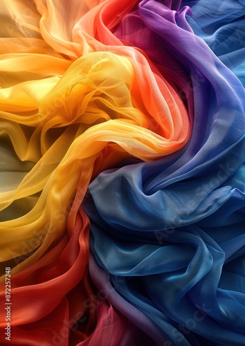 Flowing Rainbow Fabric Abstract - Vibrant flowing rainbow fabric creating an abstract, colorful background symbolizing diversity and pride.