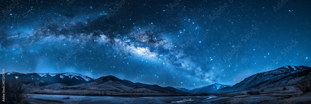 Fototapeta premium Night sky filled with stars, rendered in mixed media The composition creatively merges photographic