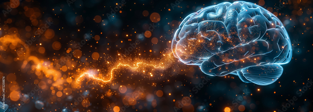 Neural network with electric sparks, dark tones with neon blue highlights, bioluminescent light, outline of a human brain formed by glowing neurons. Neural network with electric sparks, dark tones with neon blue highlights, bioluminescent light, outline of a human brain formed by glowing neurons.