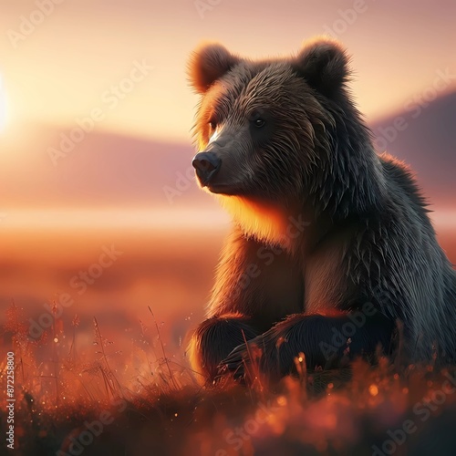 Grizzlybär im Sonnenuntergang photo