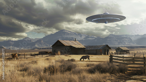 UFO Hovering Over A Ranch Farm Aspect 16:9