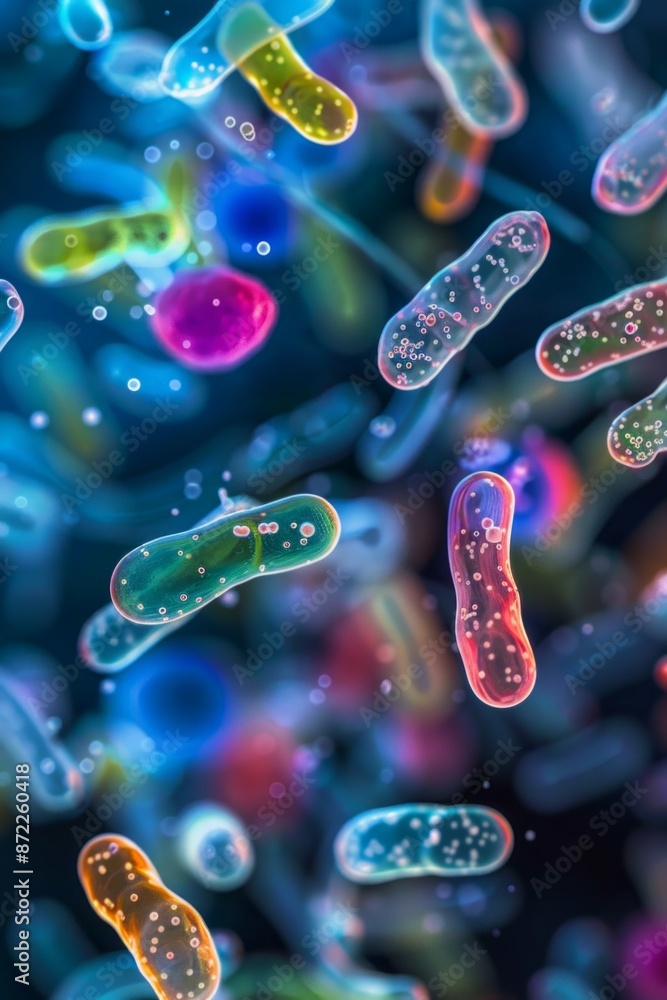 Diverse group of floating bacteria in medical/scientific setting Illustrates health tests Diverse group of floating bacteria in medical/scientific setting Illustrates health tests
