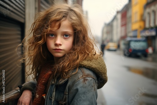 Wallpaper Mural Portrait of a beautiful little girl with curly hair on the street Torontodigital.ca