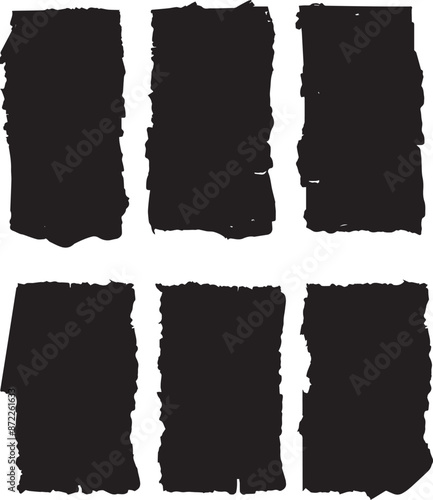 Jagged rectangle shape black ripped paper sheet with scratch grunge frame	