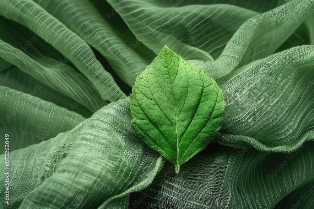 Sustainable fashion symbolized by green leaf on yarn cone. Sustainable fashion symbolized by green leaf on yarn cone.