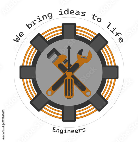 Icon in the form of a gear with cables and tools inside