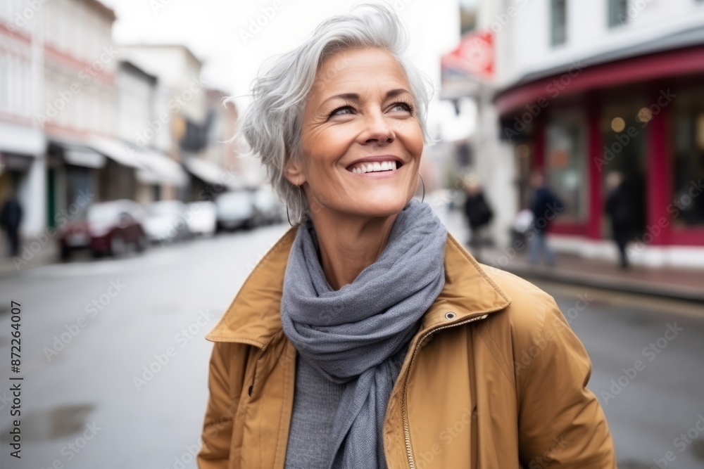 Portrait of a happy senior woman in a city street, smiling Portrait of a happy senior woman in a city street, smiling