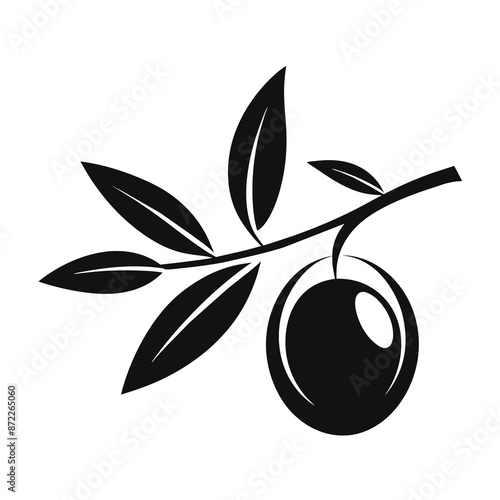 Minimalist Black Olive Logo on Branch Vector Silhouette