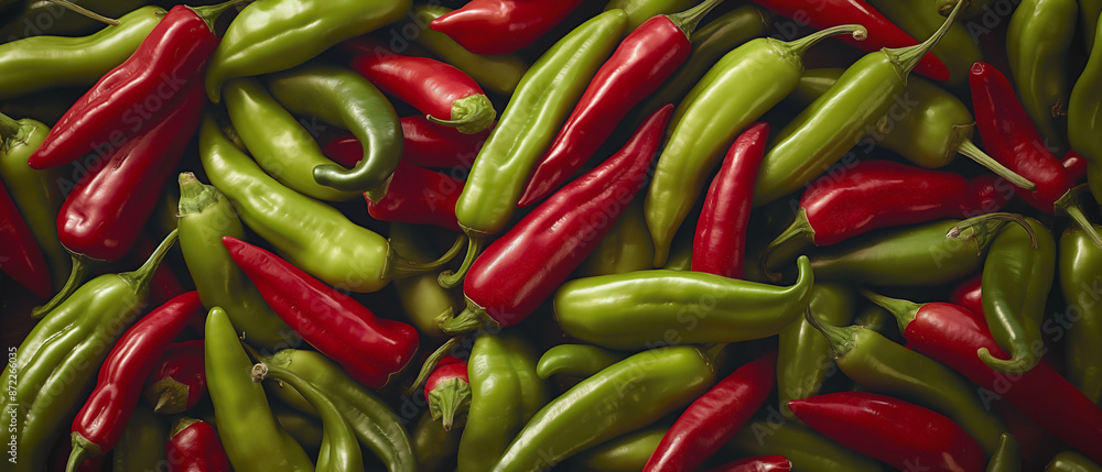 background banner filled with a heap of green and red chili peppers background banner filled with a heap of green and red chili peppers