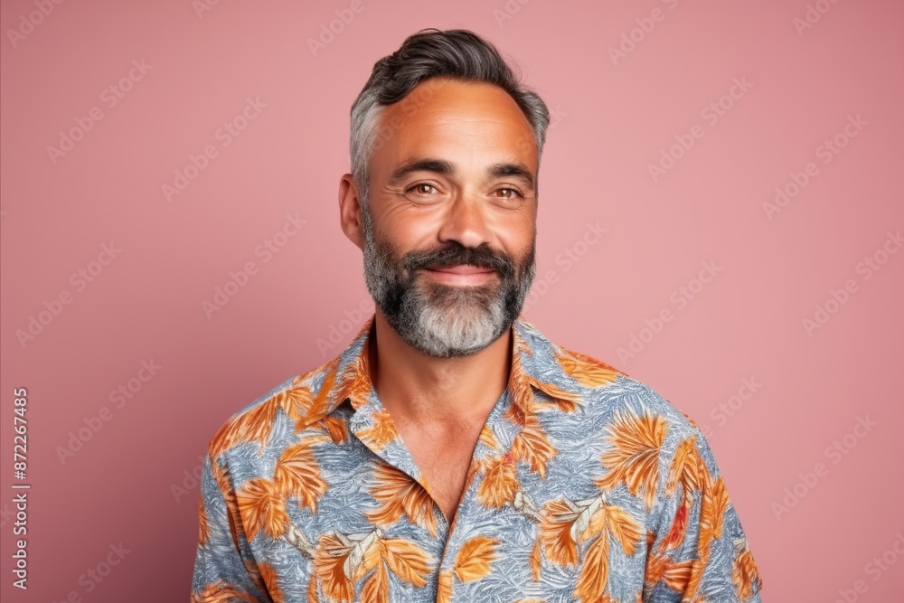 Portrait of a handsome mature man with beard and mustache, wearing summer shirt. Portrait of a handsome mature man with beard and mustache, wearing summer shirt.
