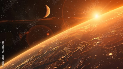 Sunrise Over Earth with Moo...