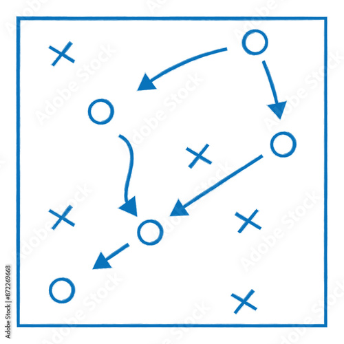 Sports tactics and strategy. Scheme of movement of team player. Combination of crosses and circles with path arrows. Soccer Tactics vector. Eps 10.