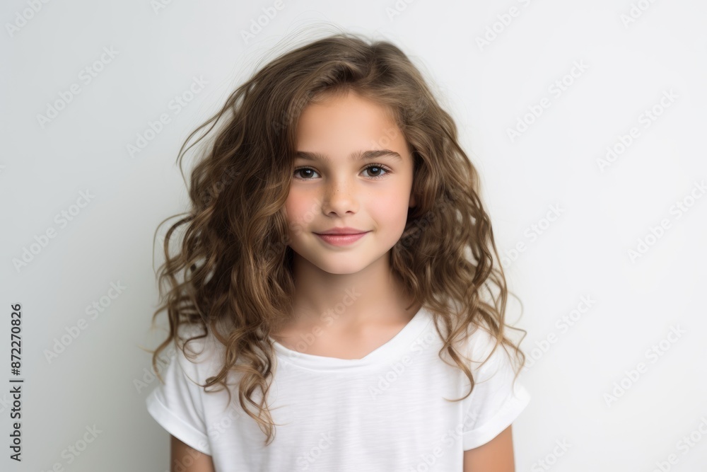 Portrait of a beautiful little girl with long curly hair on a white background Portrait of a beautiful little girl with long curly hair on a white background
