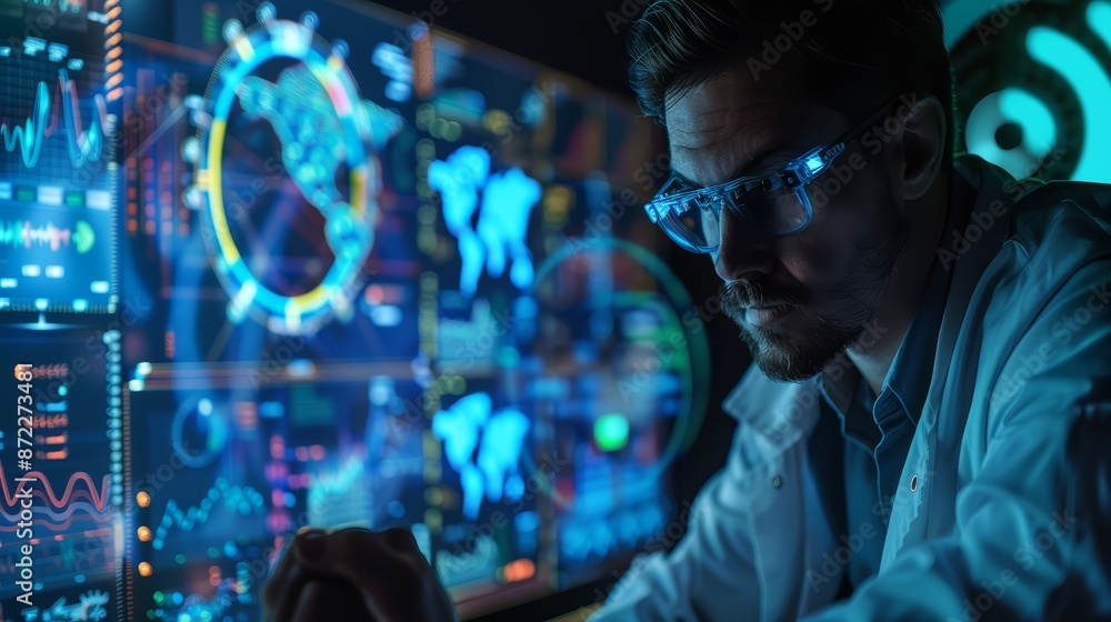 A web template showcasing a digital engineer analyzing data from various sensors and IoT devices to optimize system performance A web template showcasing a digital engineer analyzing data from various sensors and IoT devices to optimize system performance